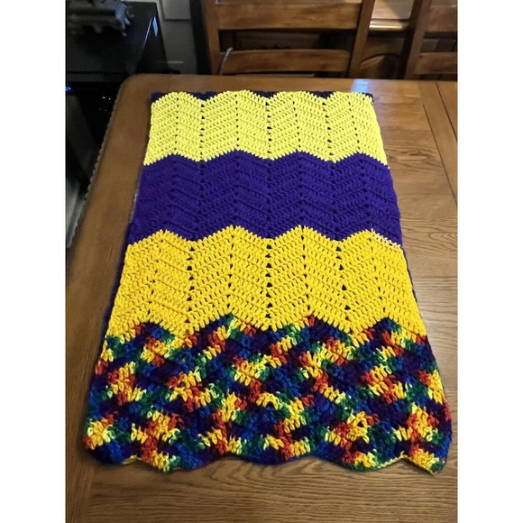 Multicolor Purple & Rainbow Chevron Crochet Knit Blanket Scarf Wrap Handmade - Picture 7 of 9